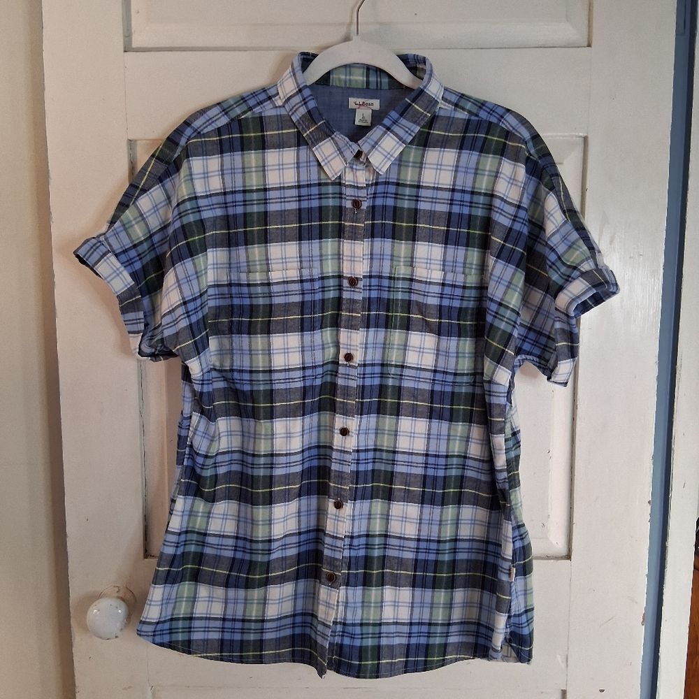 L.L. Bean Women's Scotch Plaid Short Sleeve Flannel Shirt In Vintage Tartan